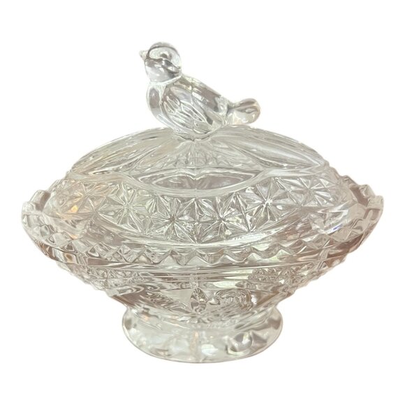 Hofbauer Byrdes Crystal Oval Covered Candy Dish With Bird Lid Made Germany 4X4X2 - Picture 3 of 8